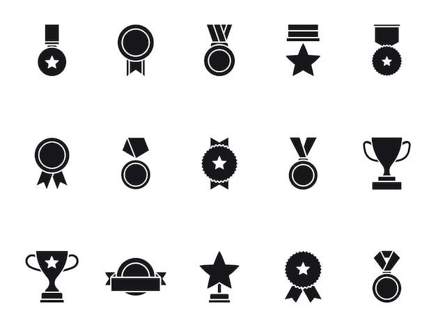 Plik wektorowy zestaw ikon nagród i trofeów kolekcja odznak, medali i pucharów medale mistrza dla zwycięzców ilustracja wektorowa