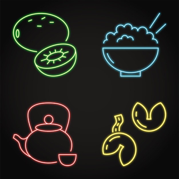 Zestaw Ikon Neon Chińskie Tradycyjne Jedzenie