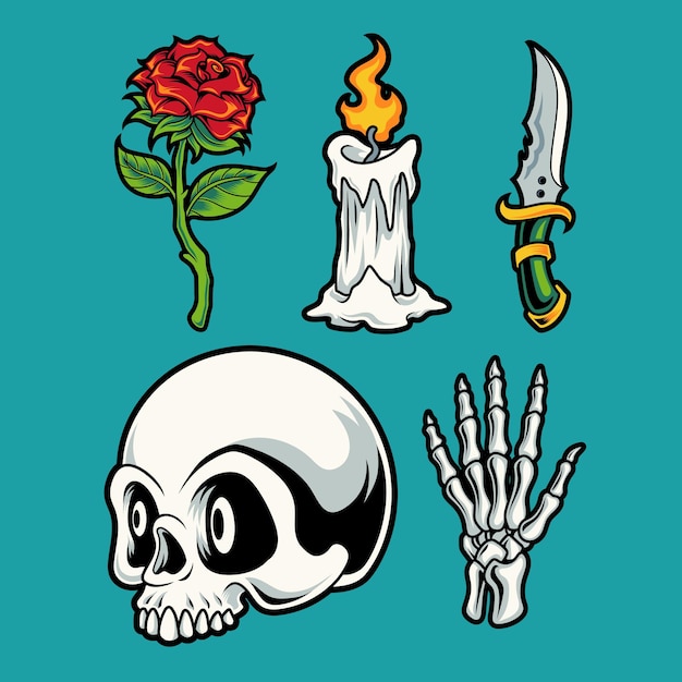 Plik wektorowy zestaw ikon o tematyce gotyckiej kreskówka