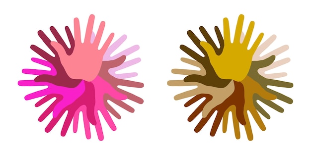 Zestaw ikon okręgu wydruku dłoni Emblematy wydruku dłoni Ręcznie okrągłe insygnia Logo wektor