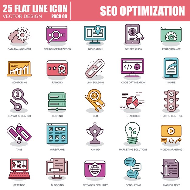 Zestaw ikon optymalizacji seo