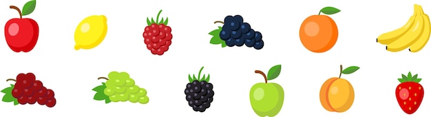 Zestaw Ikon Owoców Zestaw Kolorowych Izolowanych Ikon Owoców Ilustracja Wektorowa.