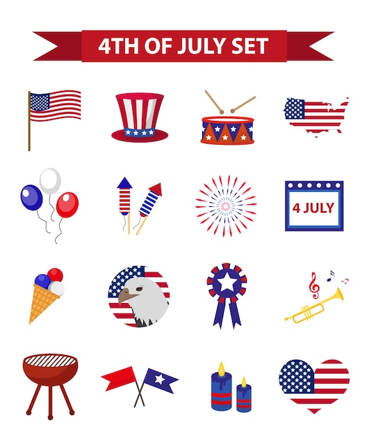 Zestaw Ikon Patriotycznych Dzień Niepodległości Ameryki 4 Lipca Zbiór Elementów Projektu Na Białym Tle Ilustracja Wektorowa Clipart