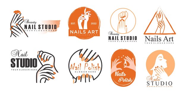Zestaw Ikon Piękna Paznokci Projekt Logo Z Kreatywnym Stylem Elementu Dla Mody Premium Wektor