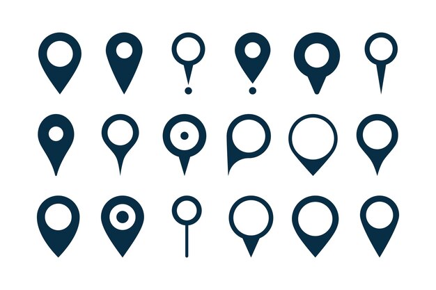 Zestaw ikon pinów lub wektor znaków lokalizacji oraz projekt ikon nawigacji i GPS