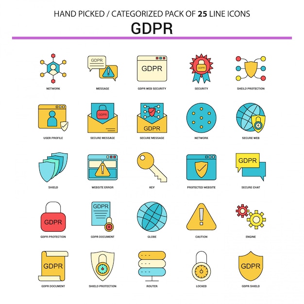 Zestaw ikon płaskiej linii GDPR