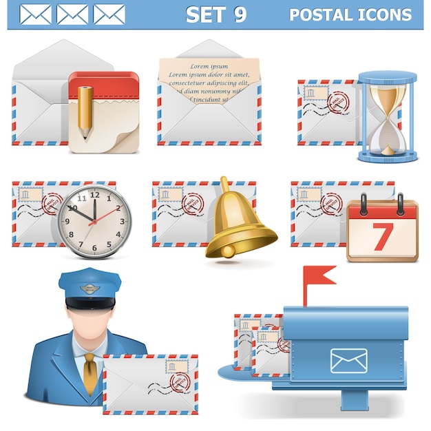 Plik wektorowy zestaw ikon pocztowych na białym tle