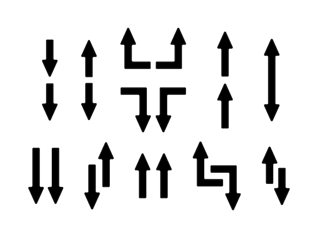 Zestaw ikon podwójna strzałka Strzałki wskazujące kierunek i ruch Strzałki wskaźnika czarna sylwetka