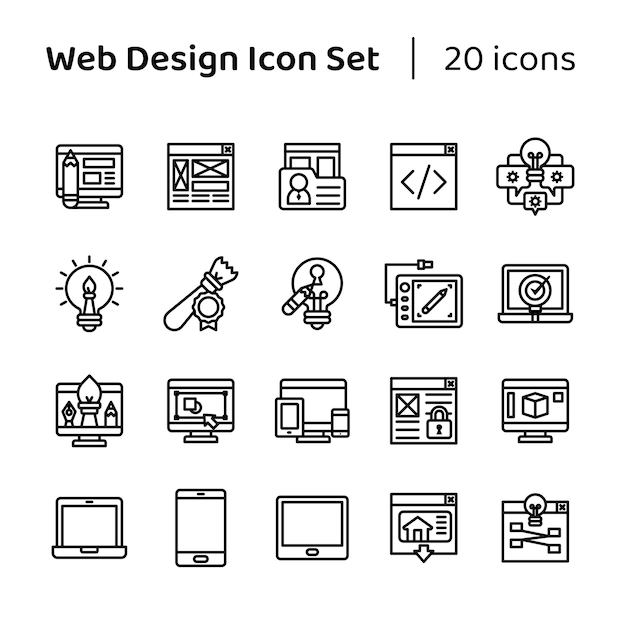 Zestaw ikon projektowania stron internetowych