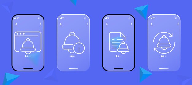 Zestaw Ikon Przypomnienia Budzik Wiadomość Powiadomienie Dzwonek Alarmowy Jingle Dzwonek Połączenie Koncepcja Dźwięku Ekran Aplikacji Telefonu Interfejsu Użytkownika Styl Glassmorfizmu Ekran Aplikacji Telefonu Interfejsu Użytkownika