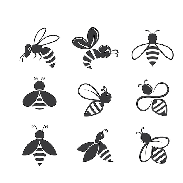 Zestaw Ikon Pszczół Miodnych Wektor Ilustracja Element Szablonu Projektu