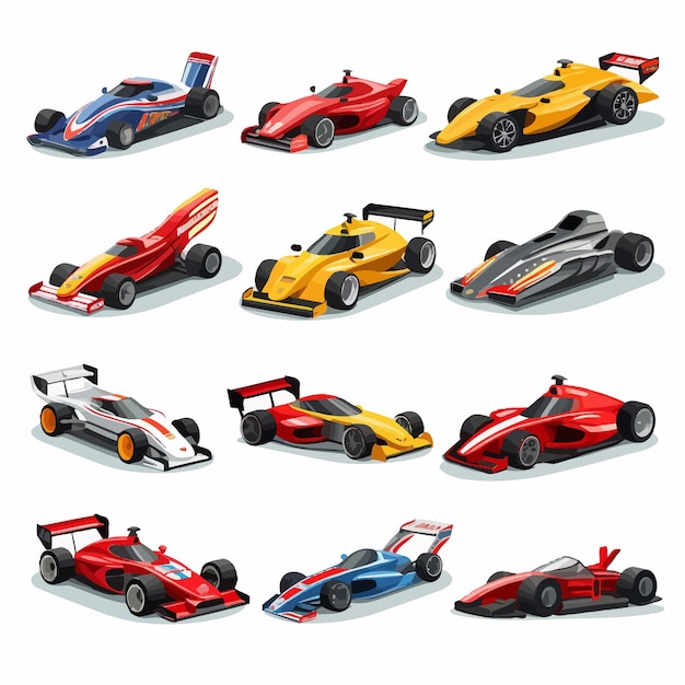 Plik wektorowy zestaw ikon samochodów wyścigowych, prędkości i pojazdów sportowych