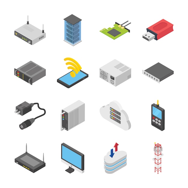 Plik wektorowy zestaw ikon sieci i centrum danych
