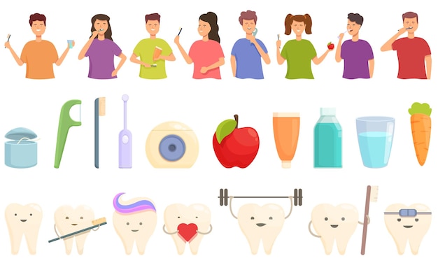 Plik wektorowy zestaw ikon stomatologii dziecięcej kreskówka wektor implant zębów