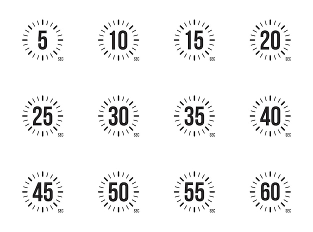 Zestaw Ikon Stopera 5, 10, 15, 20, 25, 30, 35, 40, 45, 50, 55 I 60 Sekund.