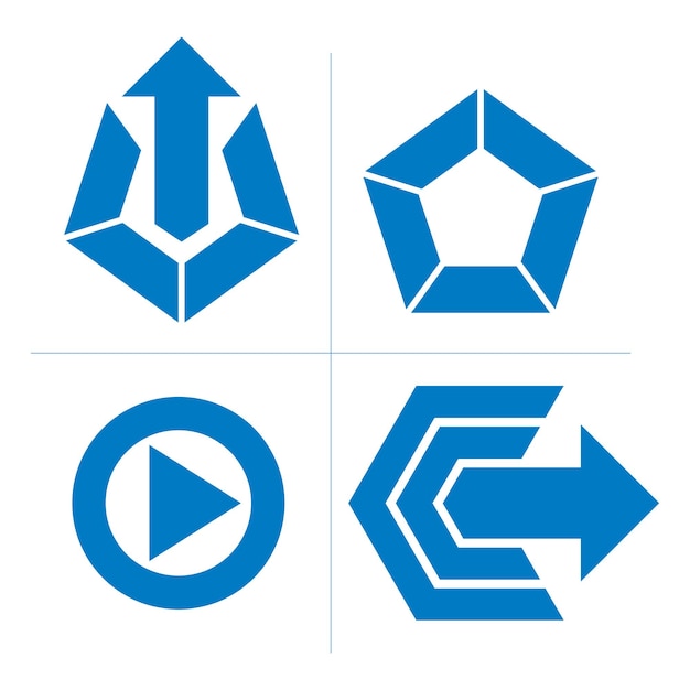 Zestaw Ikon Streszczenie, Znak Grać, Specjalna Strzałka. Wektor Przyciski, Multimedialny Symbol Strzałki Na Białym Tle. Kolekcja Elementów Graficznych.