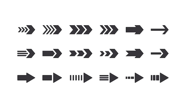 Zestaw Ikon Strzałek, Elementy Projektu Graficznego Do Nawigacji W Witrynie, Znaki Wskazujące W Prawo, Następny Krok Piktogram