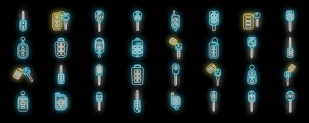 Zestaw ikon systemu alarmowego samochodu wektor neon