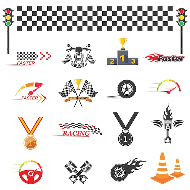 Zestaw Ikon Szablonu Projektu Ilustracji Wektorowych Sportów Samochodowych Wyścigowych