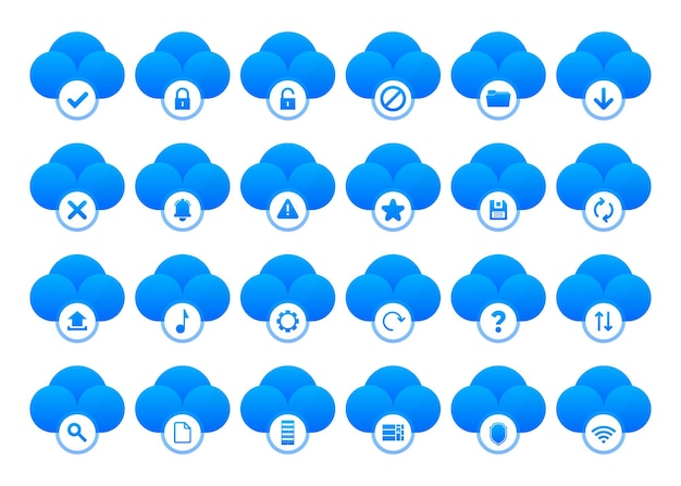 Zestaw Ikon Technologii Chmurowej Sieć I Usługa Database Storage Sign Vector Illustration