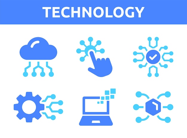 Zestaw Ikon Technologii Zawierający Ikony Komputerów, Laptopów, Sieci Ilustracja Wektorowa