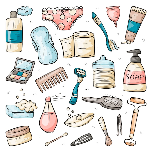 Plik wektorowy zestaw ikon urody wektor doodle akcesoria osobiste i narzędzia higieniczne