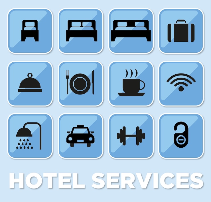 Wektor zestaw ikon usług hotelowych
