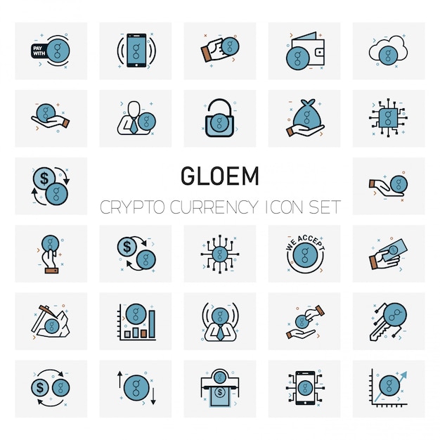 Zestaw ikon waluty Gloem Crypto