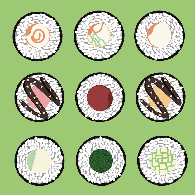 Plik wektorowy zestaw ikon wektora pyszne kolorowe rolki sushi kolekcja różnych smaków i rodzajów