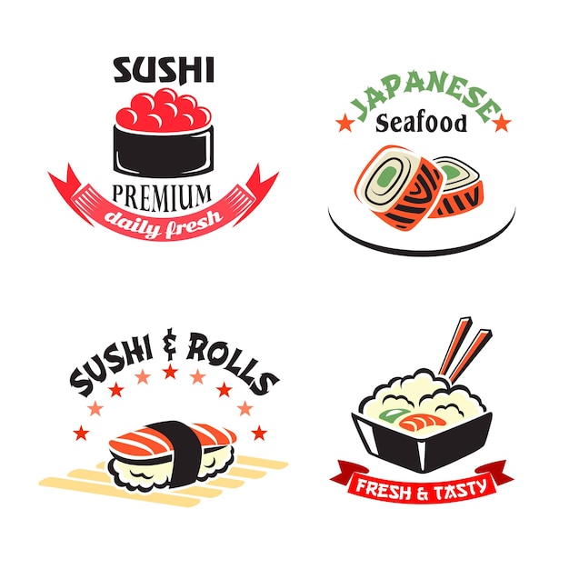 Zestaw ikon wektorowych dla restauracji sushi lub owoce morza