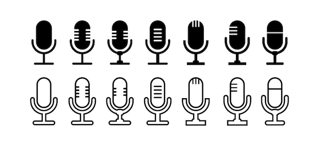 Zestaw ikon wektorowych mikrofonów mikrofony audio podcast ikony wektorowe ilustracja wektorowa