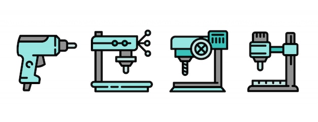 Zestaw Ikon Wiertarki, Styl Konturu