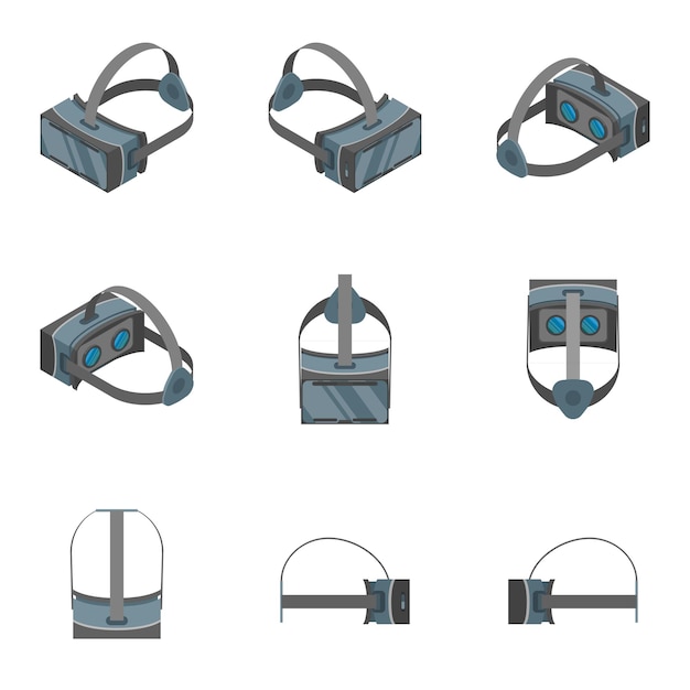 Zestaw Ikon Wirtualnej Rzeczywistości Zestaw Ikon 3d Izometryczny Widok Wektor