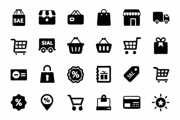 Zestaw ikon zakupów i e-handlu E-handlu Sklep zakupów Płatność płaska ikona EBusiness