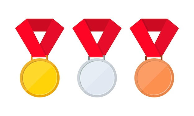 Zestaw ikon złoty, srebrny i brązowy medal. Pierwsze, drugie i trzecie miejsce lub ikona przyznawania medali.