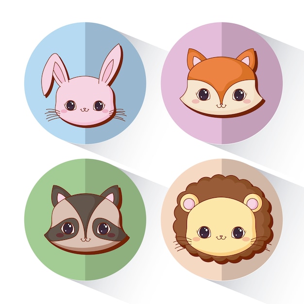zestaw ikon zwierząt kawaii