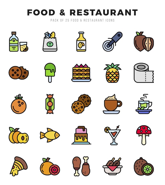 Zestaw Ikon żywności I Restauracji Zbiór Prostych Ikon Internetowych W Kolorze Liniowym