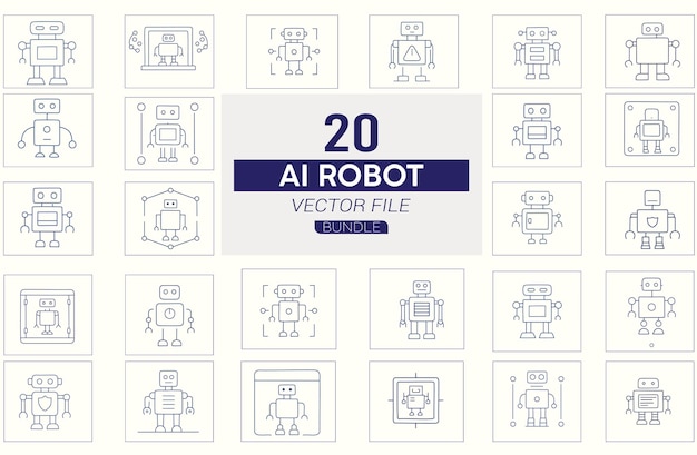 Zestaw ikony linii bezpieczeństwa robota z zaporami przeciwpożarowymi
