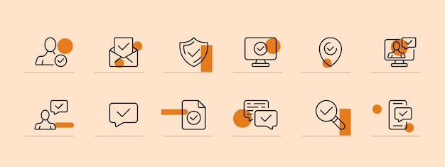 Zestaw ikony potwierdzenia Oznacz hasło smartfona skaner odcisków palców wiadomość pliku kolor pastelowy tło Ikona linii wektorowej dla biznesu i reklamy