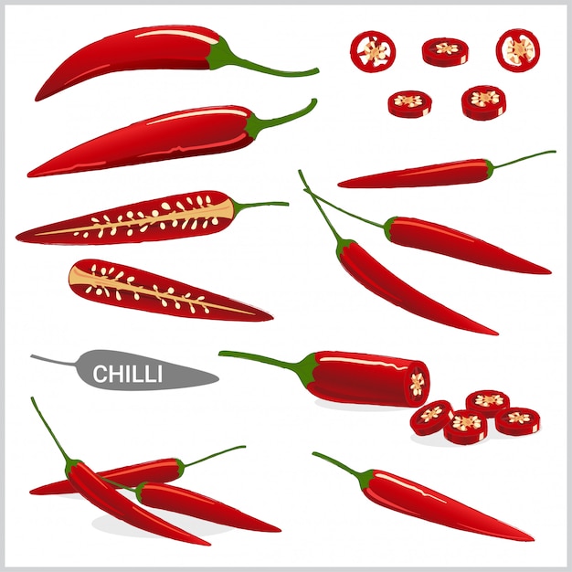 Plik wektorowy zestaw ilustracji czerwona papryka chili