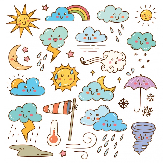 Zestaw ilustracji doodles pogody
