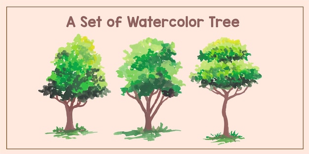 zestaw ilustracji drzewa akwarelowego