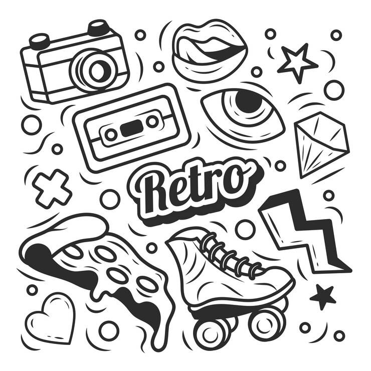 Zestaw ilustracji elementów tatuażu retro z lat 90