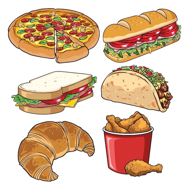 Zestaw Ilustracji Fast Food