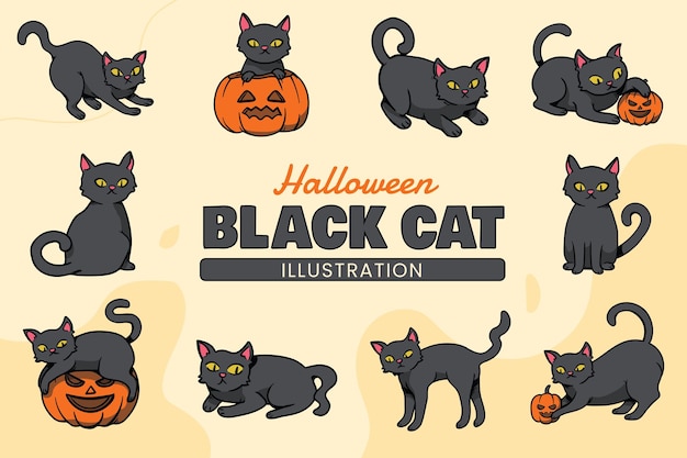 Zestaw ilustracji Halloween Black Cat