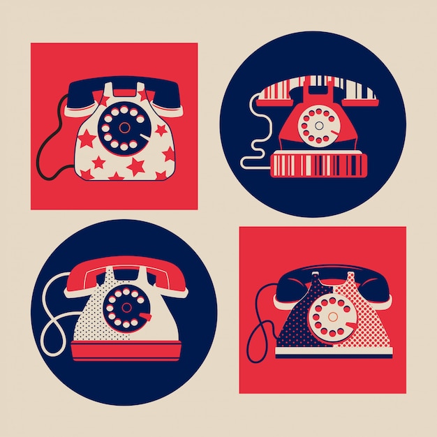 Zestaw Ilustracji Klasyczne Telefony Vintage