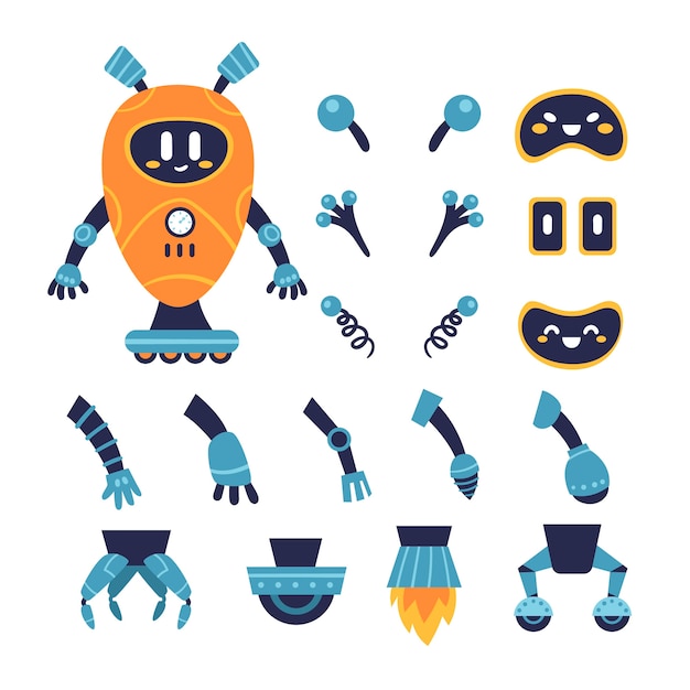 Zestaw ilustracji konstruktora postaci robota