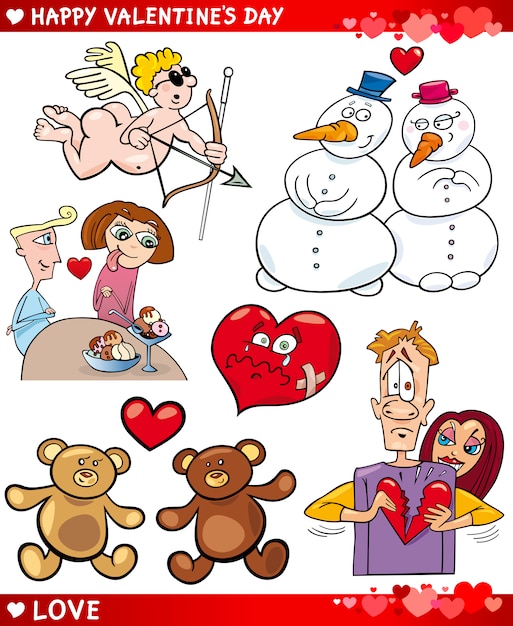 Zestaw Ilustracji Kreskówka Valentine Miłości
