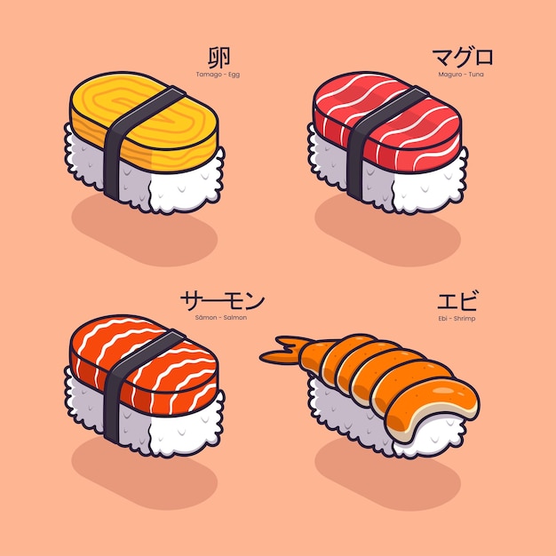 Zestaw Ilustracji Kreskówki Sushi