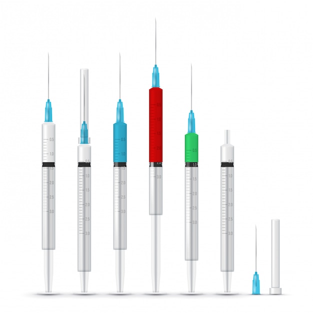 Plik wektorowy zestaw ilustracji medyczne strzykawki.